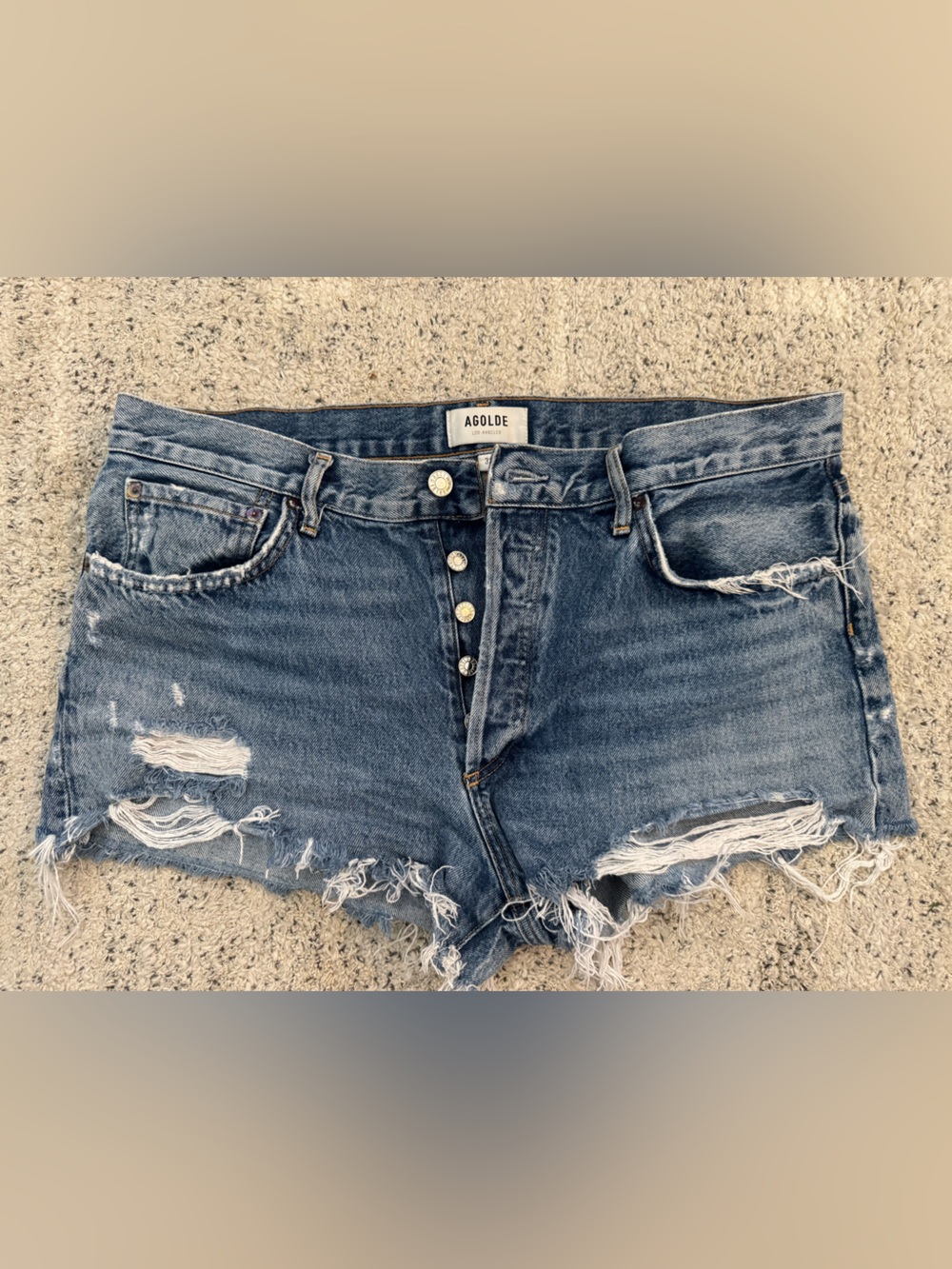 Agolde Distressed Cutoff Jean Shorts in Medium Blue